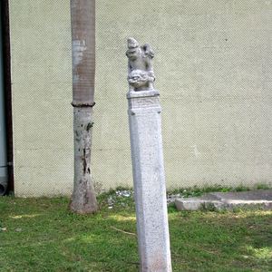 Indigenous Lion Rider (stone hitching post)